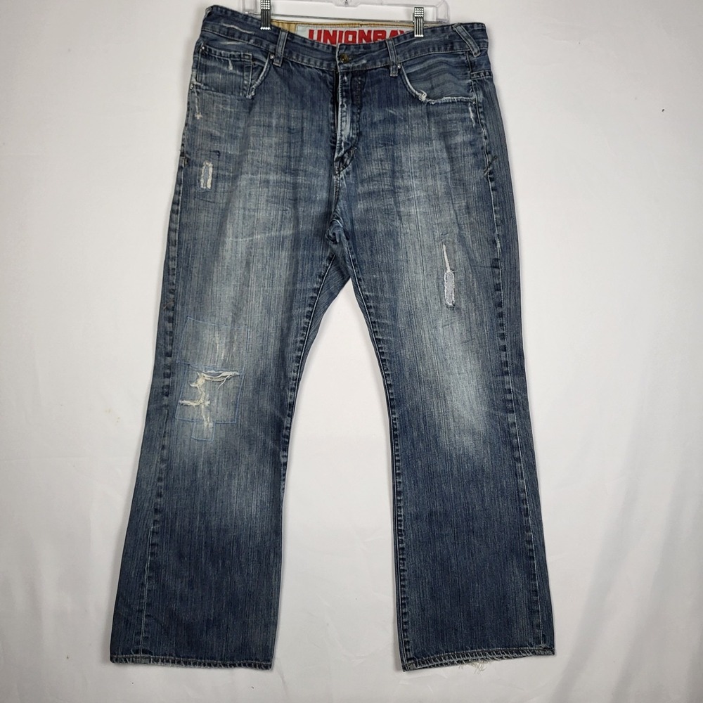 UnionBay Thrashed Jeans Mens 38x32 Ripped‎ Hobo Destroyed Patches Light wash